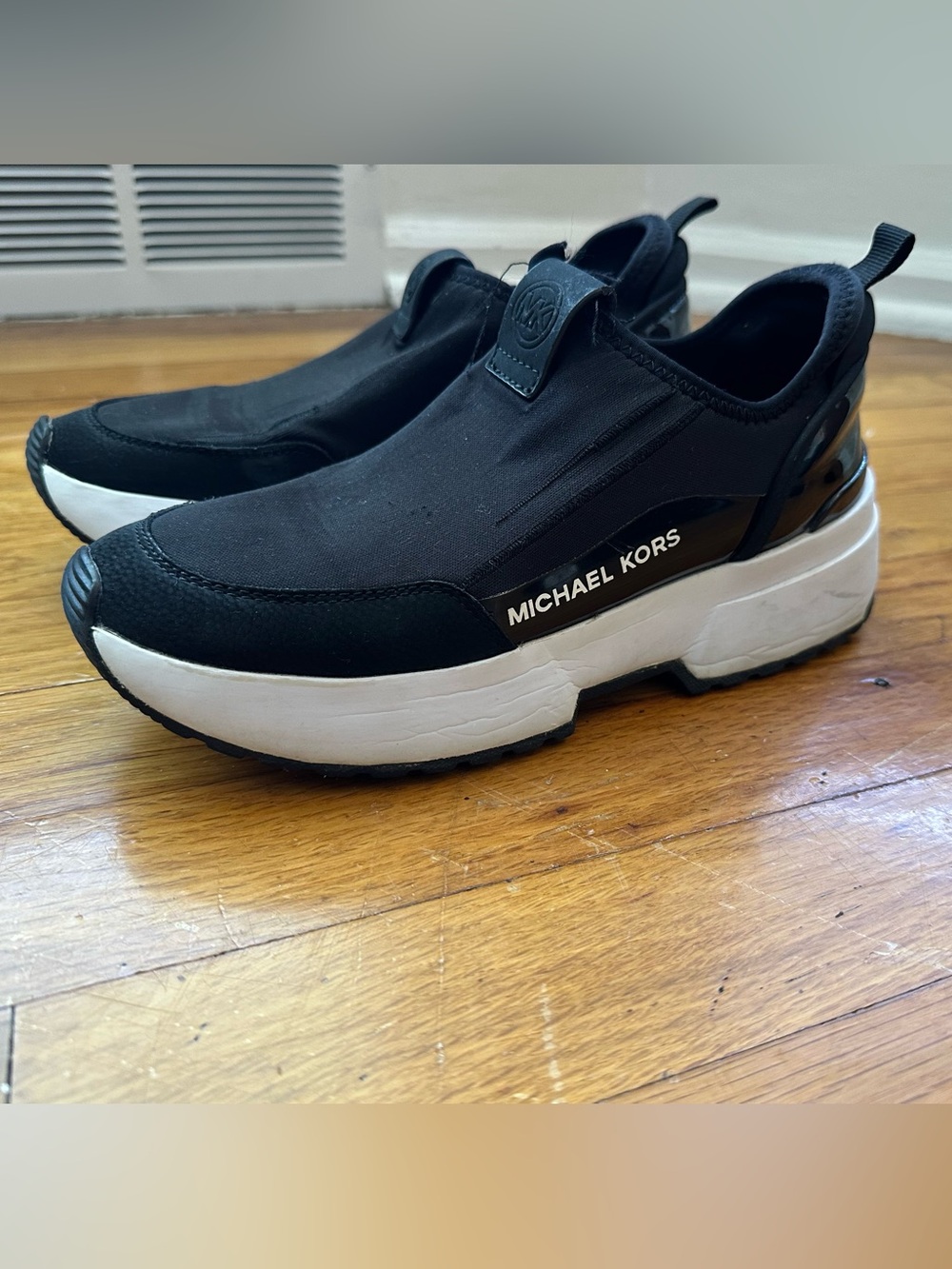 Michael Kors Black and White Slip-On Platform Sneakers size 6